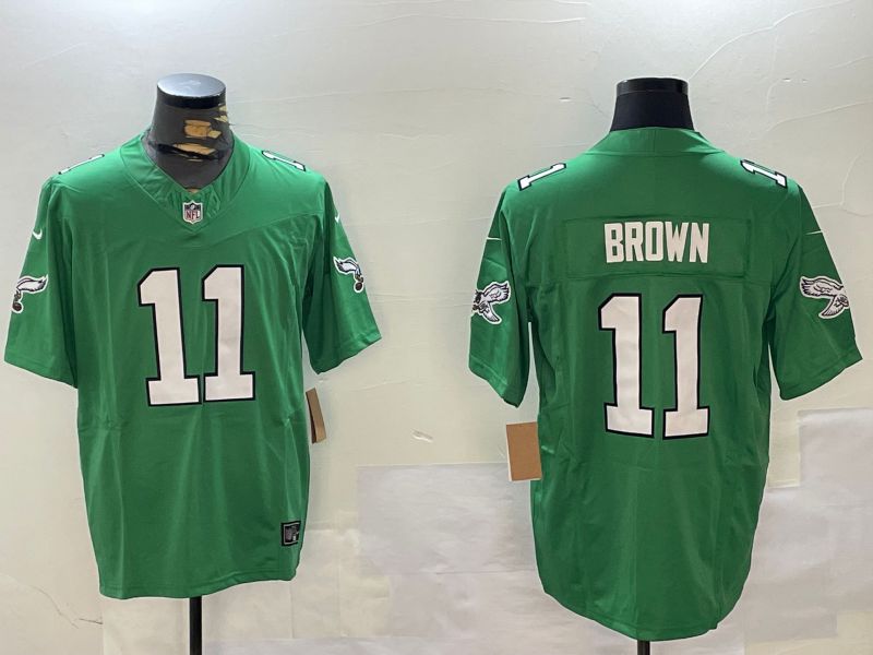 Men Philadelphia Eagles #11 Brown Green Throwback 2024 Nike Vapor Limited NFL Jersey style 1